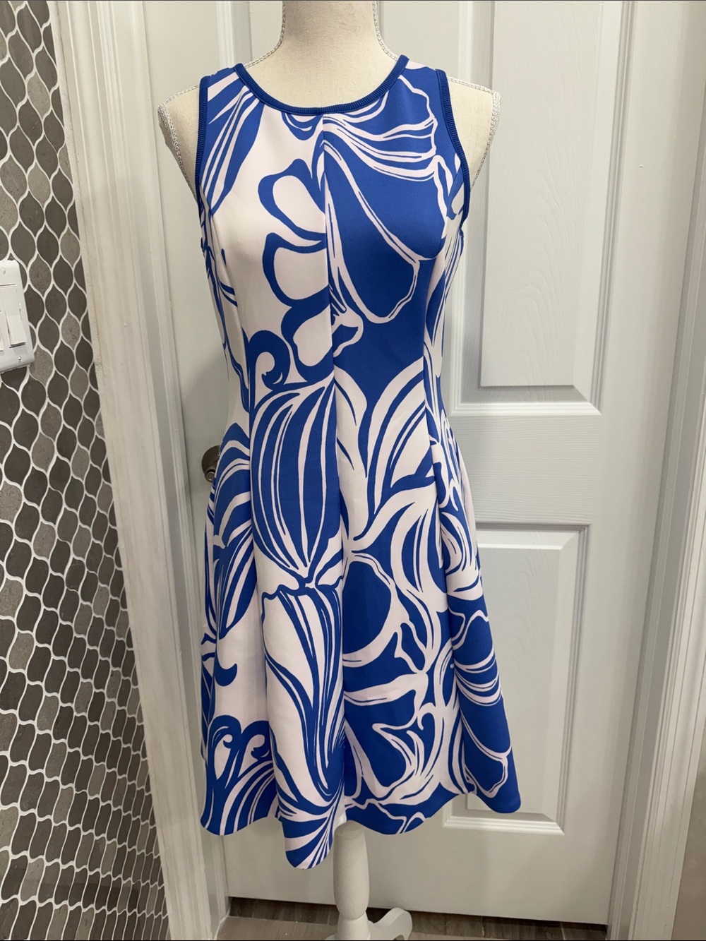EUC Blue & White Floral A-Line Dress